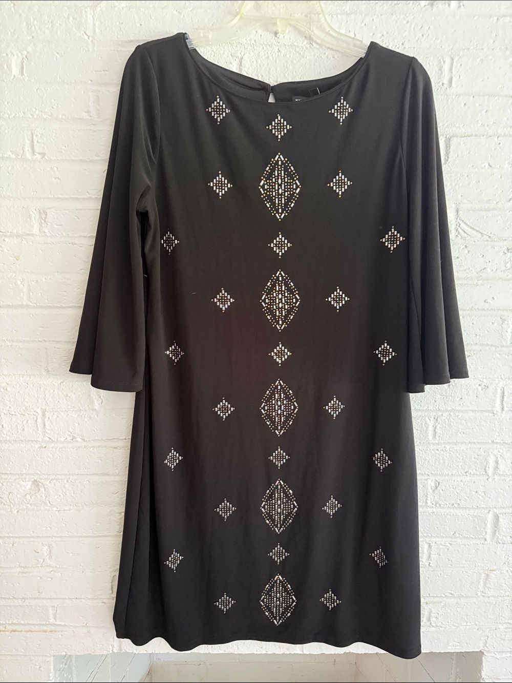 White House Black Market Black Long-Sleeve Embellished Dress